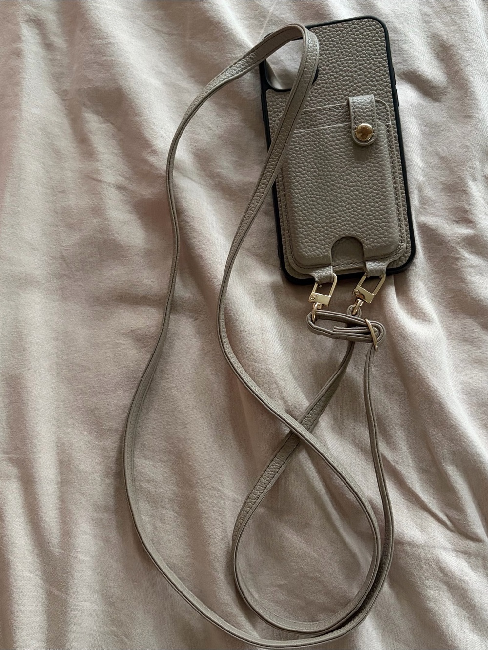 Pebbled Leather Crossbody Phone Case - Light Gray